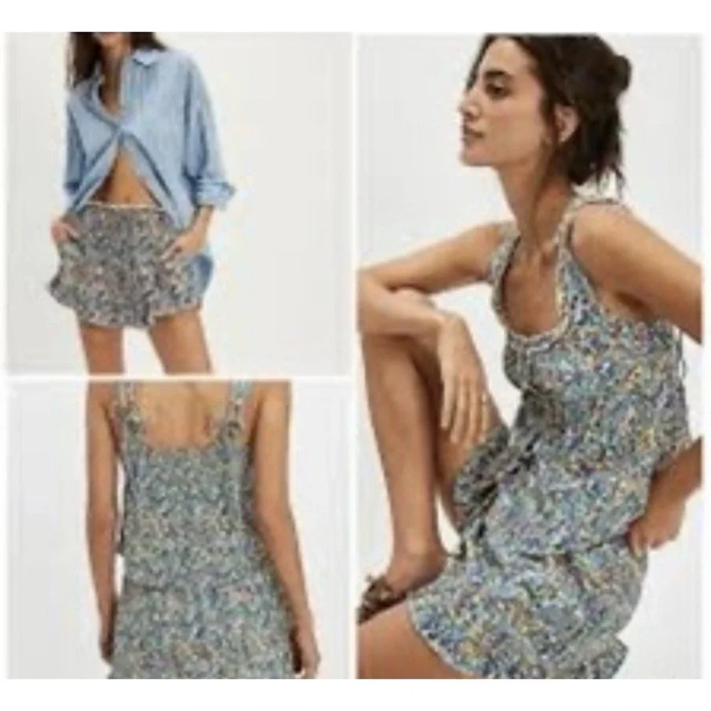 Free People Pajama Set Sz. M Floral Coquette Two Piece Boho Cottagecore Romantic